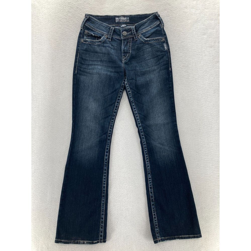 Silver Jeans Suki Surplus Womens 26x30 Bootcut Dark Wash Blue Denim Grunge Rock